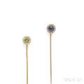 Two Antique Gold Gemset Stickpins