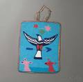 Plateau Pictorial Beaded Cloth and Hide Flat Bag