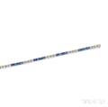 Two Art Deco White Gold Synthetic Sapphire and Diamond Line Bracelets