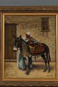 Oskan Chimchidian Armenian b 1867 Portrait of a Young Man and Donkey