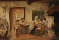 Jan Ten Kate Dutch 18501929 Cottage Interior with a Family Gathered Around a Table