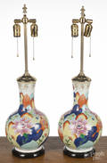 Pair of Mottahedeh tobacco leaf table lamps