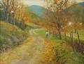 Alfred Ernest Lang American 1879 Autumn Road with Farmer and Dog