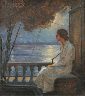 Robert Lynn Lambdin American 18861981 Woman in Moonlight on a Ships Deck