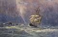 Edgar A Dickinson Canadian 19th20th Century Sailing Vessel in Stormy Coastal Waters