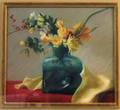 Jean G Lightman American 20th21st Century Floral Still Life in Yellow Green and Red