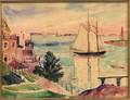 Hayley Lever American 18751958 Harbor View with Ship Under Sail