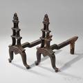 Pair of Cast Iron Pagodaform Andirons