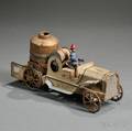 Painted Sheet and Cast Iron Hill Climber Fire Pumper Toy