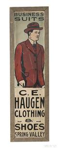 Painted Tin BUSINESS SUITS and CE HAUGEN CLOTHING amp SHOES Advertising Sign