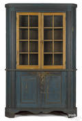 Pennsylvania painted pine and poplar onepiece corner cupboard ca 1800