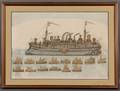 Framed Wax Crayon Pencil and Decoupage on Paper View of a Steamship