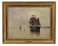 Marshall Johnson Massachusetts 18501921 Ship at Anchor in Calm Coastal Waters