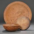 Large Circular Ash Treen Dish and a Burl Bowl