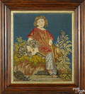 Victorian needlework of a boy and his dog