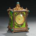 Continental Giltmetal Guilloche Enameled and Jeweled Musical Clock