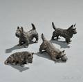 Marguerite Kirmse American 18851954 Three Bronze Scottie Dogs One Seated One Crouching One Standing