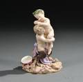 Meissen Porcelain Figure Group of a Putto and Infant Satyr
