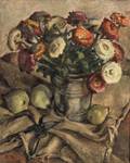 German School 20th Century Still Life with Zinnias and Pears