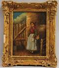 European School 19th Century Peasant Girl with Basket