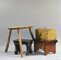 Three Country Stools and a Wallpapercovered Dometop Document Box