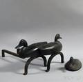 Pair of Cast Iron Duck Andirons and a Single Duck