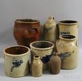 Eight Mostly Cobaltdecorated Stoneware Vessels