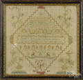 Silk on silk needlework sampler