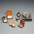 Five Pocket Compasses and a Dip Needle Compass