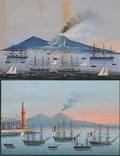 AmericanItalian School 19th Century Two Views of the Eruption of Mount Vesuvius