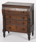 Miniature Pennsylvania Empire tiger maple and cherry chest of drawers ca 1840