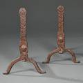 Pair of Small Cast Iron Andirons with Tree Decoration 169