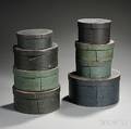 Eight Round Blue or Greenpainted Bentwood Pantry Boxes