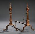 Pair of Bell Metal and Iron Urntop Andirons