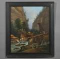 American School 19th Century Sightseers and Artist Admiring a River Gorge