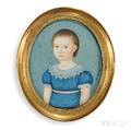 Probably German School Early 19th Century Portrait of a Girl in a Blue Empirewaisted Dress