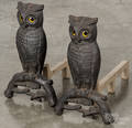 Pair of cast iron owl andirons