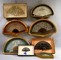 Eight Framed Carved and Painted Fans