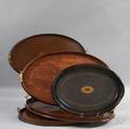 Five Inlaid Mahogany Serving Trays