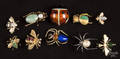 Eight yellow gold and gemstone insect brooches