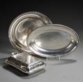 Two Italian 800 Silver Platters and a Silverplated Tureen