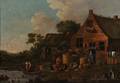 Dutch School 19th Century Cottage Farmyard with Figures