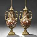 Pair of Neoclassicalstyle Giltbronzemounted Rosso Antico Marble Lamp Bases