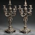 Pair of Louis XVstyle Silveredbronze Fivelight Candelabra