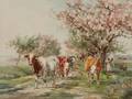 Marie Dieterle French 18561935 Cows on a Path Lined with Flowering Trees
