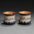 Pair of Doulton Lambeth Hannah Barlow Decorated Stoneware Plant Pots