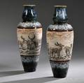 Pair of Doulton Lambeth Hannah Barlow Decorated Stoneware Vases