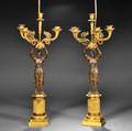 Pair of Empirestyle Figural Parcelgilded Bronze Fivelight Candelabra