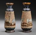 Pair of Doulton Lambeth Hannah and Lucy Barlow Decorated Stoneware Vases