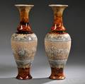 Pair of Doulton Lambeth Hannah Barlow Decorated Stoneware Vases